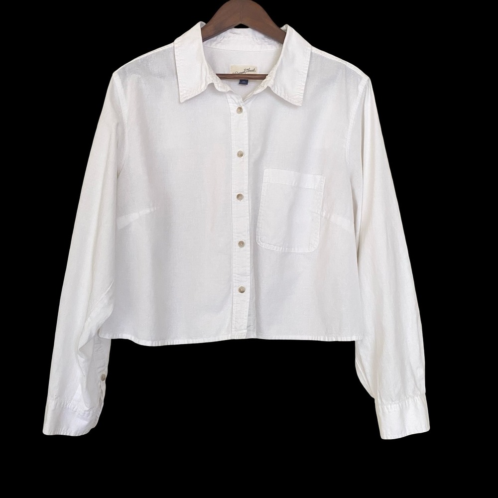 Universal Thread White Cotton Linen Cropped Button Down Shirt XXL Women Relaxed